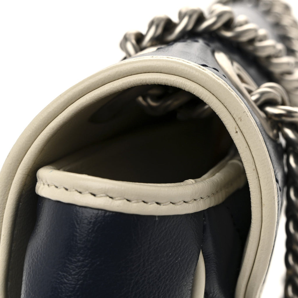 Vintage Effect Calfskin Matelasse Diagonal Small Torchon GG Marmont Shoulder Bag Blue Agata Mystic White