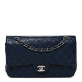 Lambskin Quilted Medium Double Flap Navy