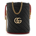 Vintage Effect Calfskin Matelasse Diagonal Mini Torchon GG Marmont 2.0 Bucket Bag Black Romantic Cherry