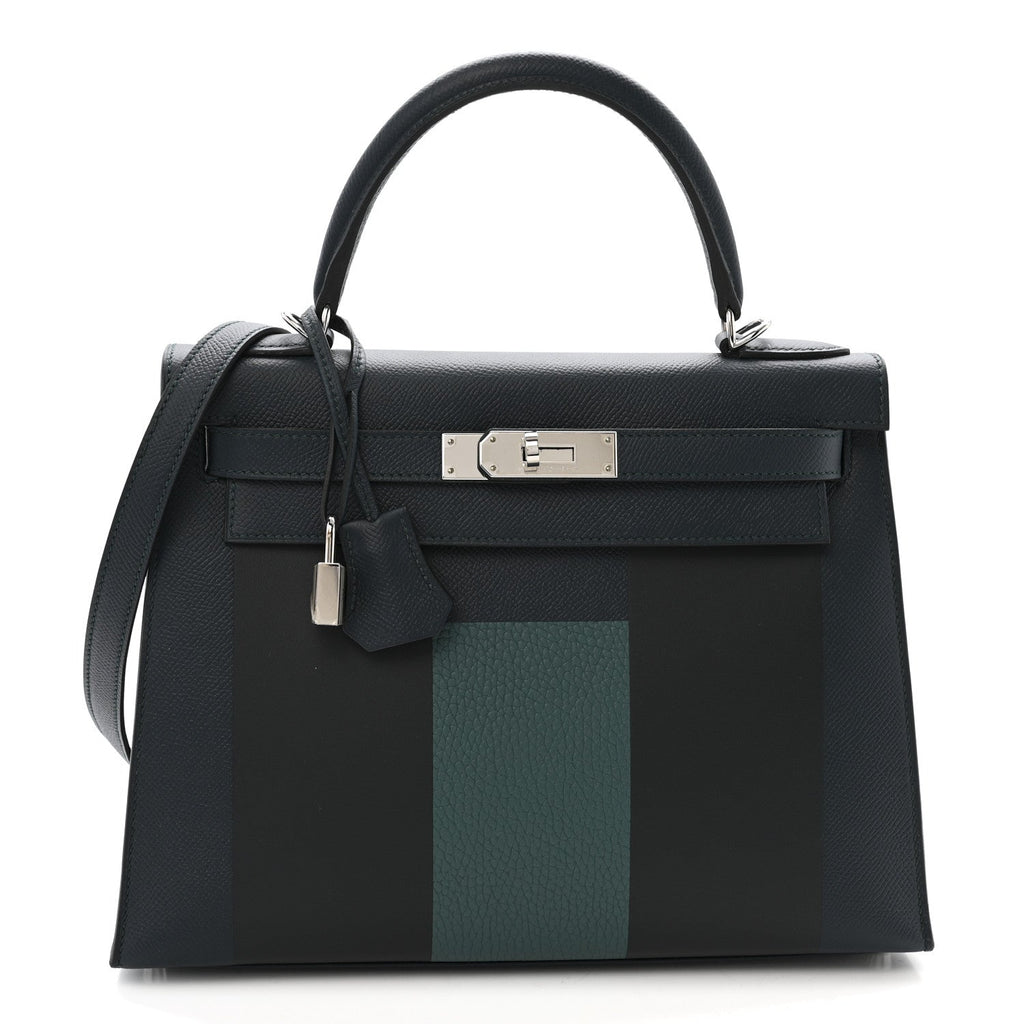 Epsom Sombrero Taurillon Clemence Kellygraphie Lettre H Kelly Sellier 28 Vert Cypress Bleu Obscur Malachite Bleu Encre
