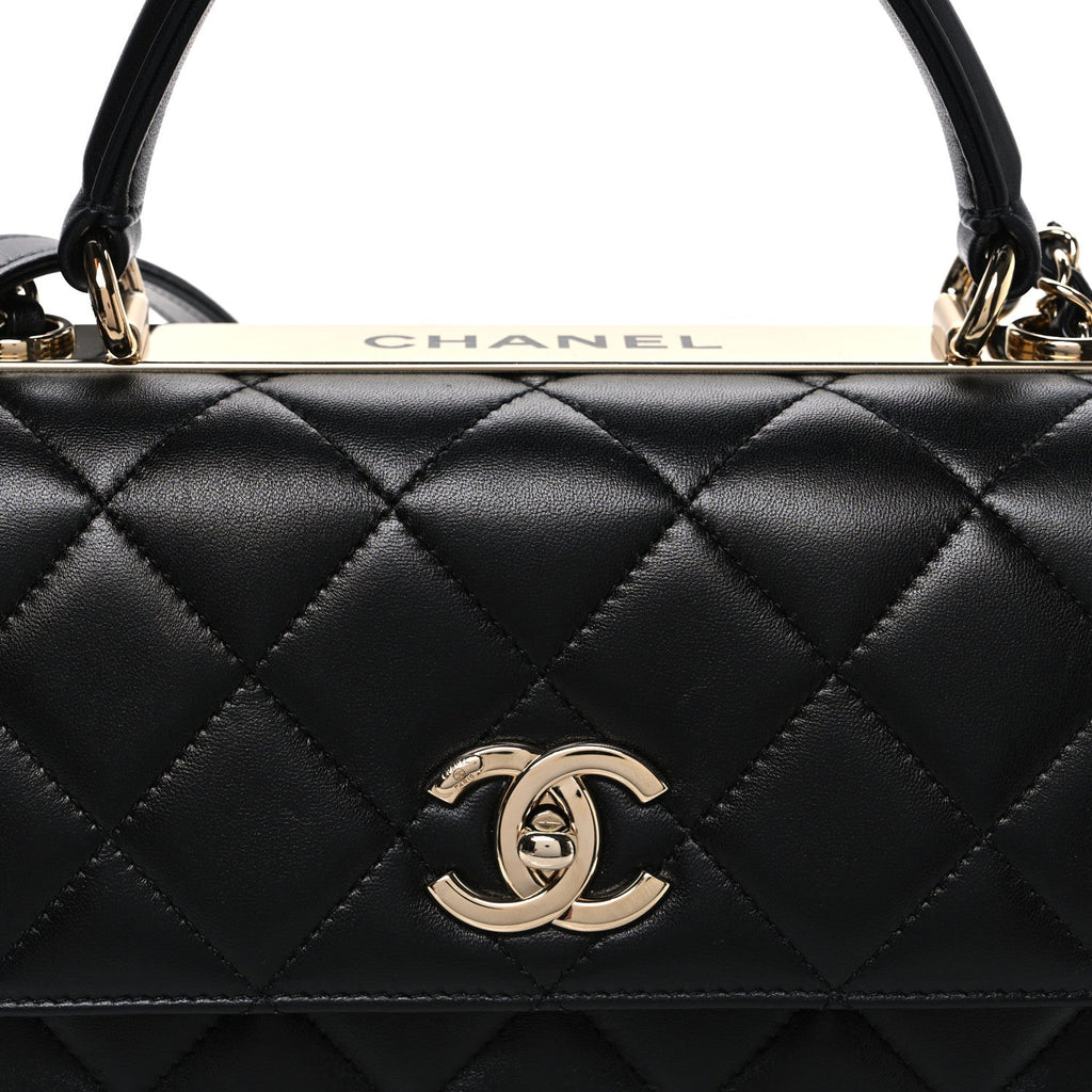 Lambskin Quilted Small Trendy CC Dual Handle Flap Bag Black