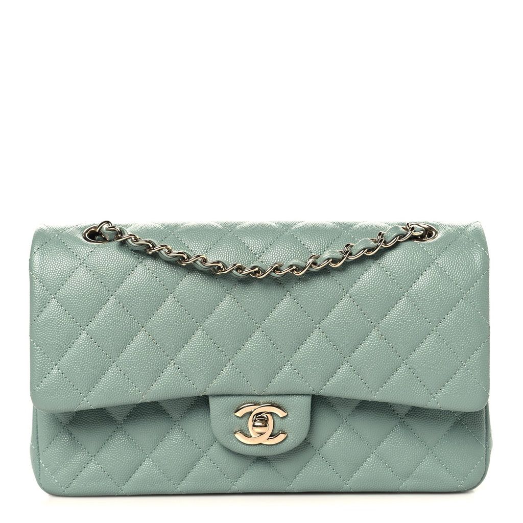 Caviar Quilted Medium Double Flap Dark Green