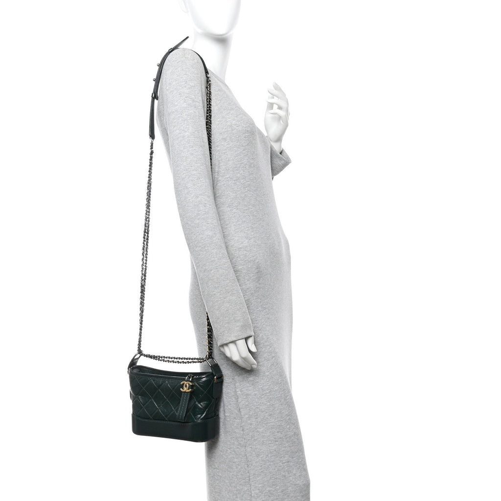 Aged Calfskin Quilted Small Gabrielle Hobo Dark Green