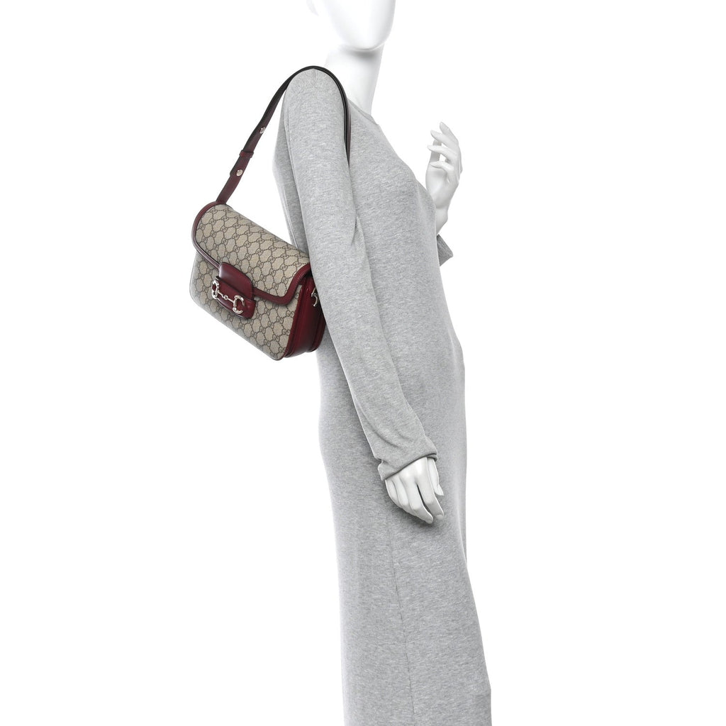 GG Supreme Monogram Horsebit 1955 Soft Small Shoulder Bag Beige Ebony Rosso Ancora