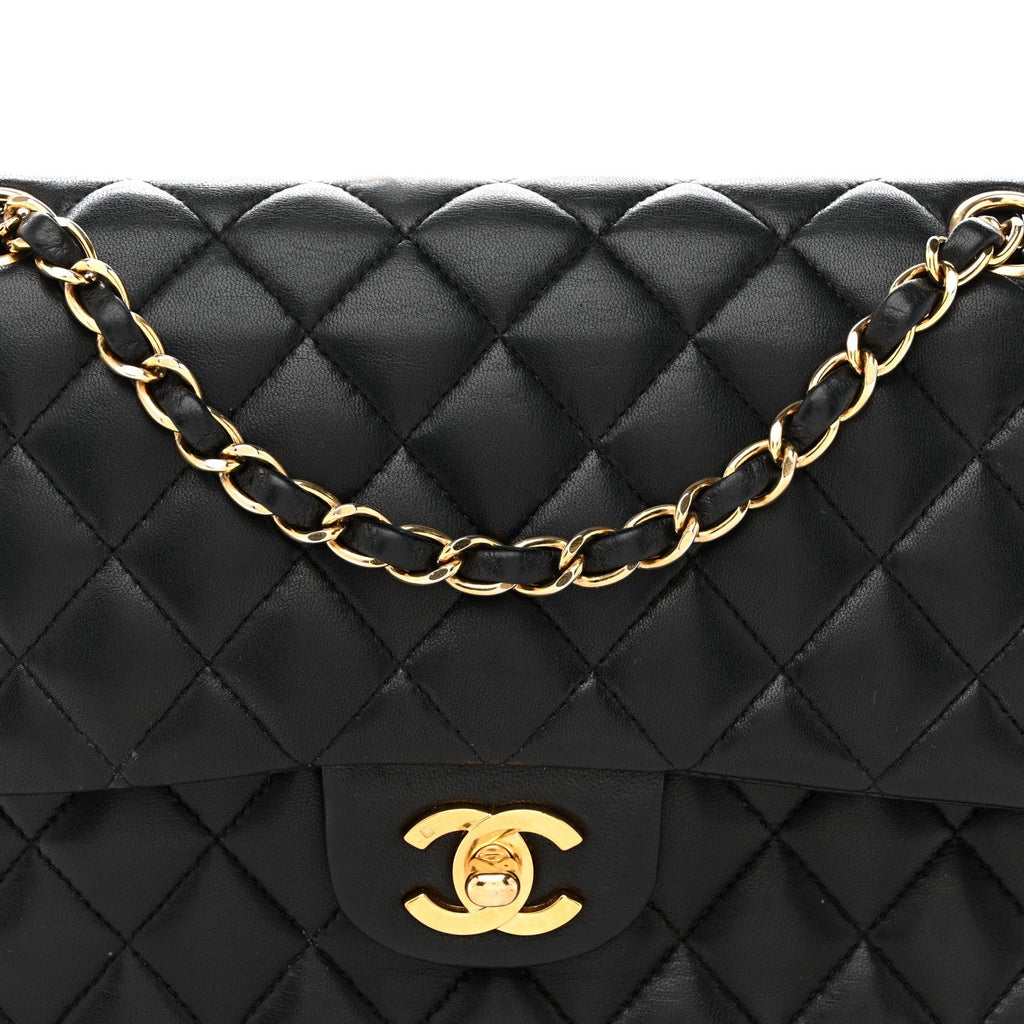 Lambskin Quilted Medium Double Flap Black