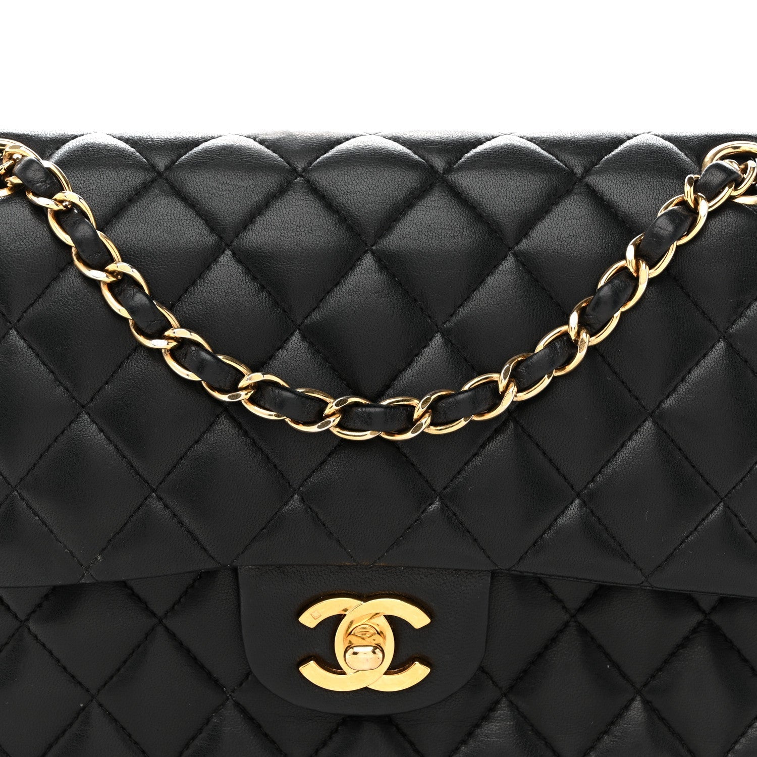 Lambskin Quilted Medium Double Flap Black