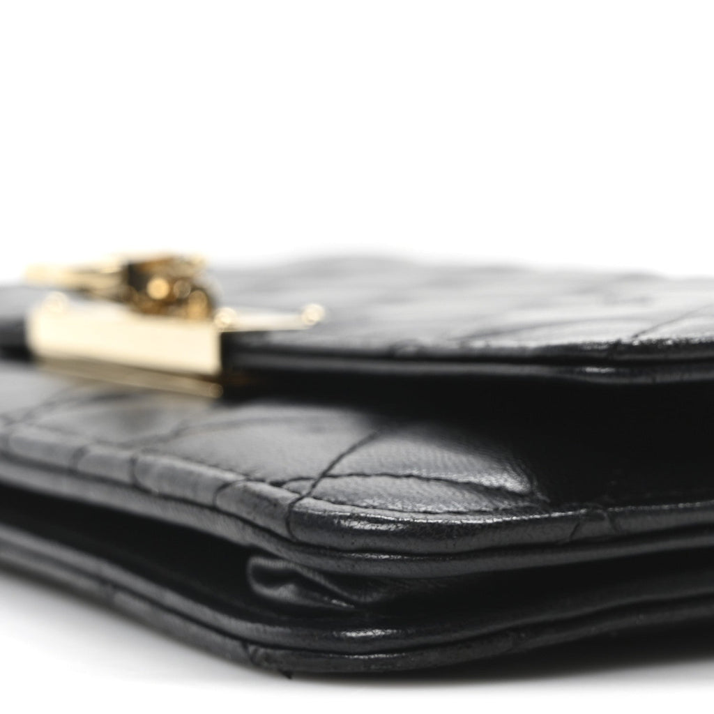 Lambskin Quilted Golden Class Wallet on Chain WOC Black