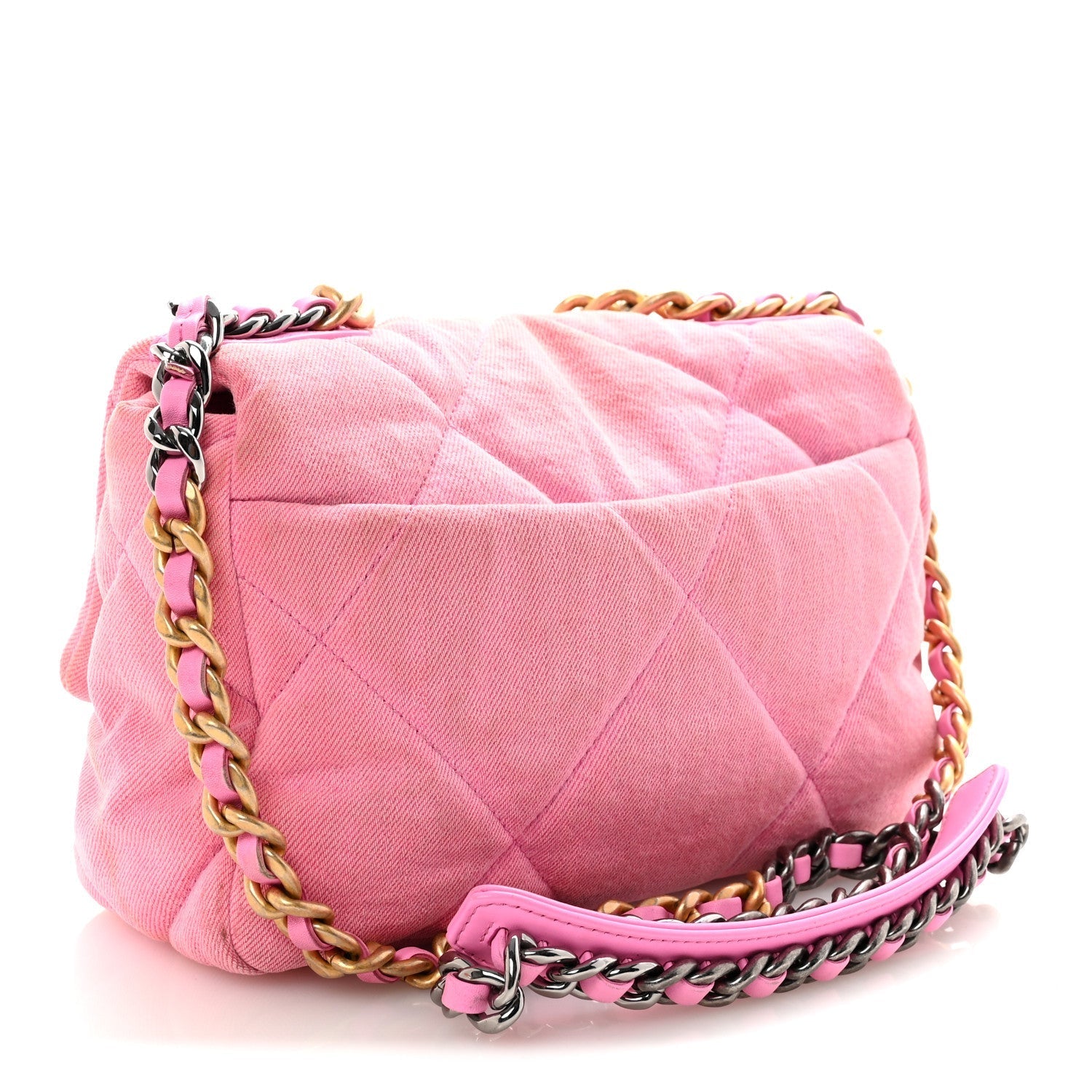 Denim Quilted Medium Chanel 19 Flap Neon Pink