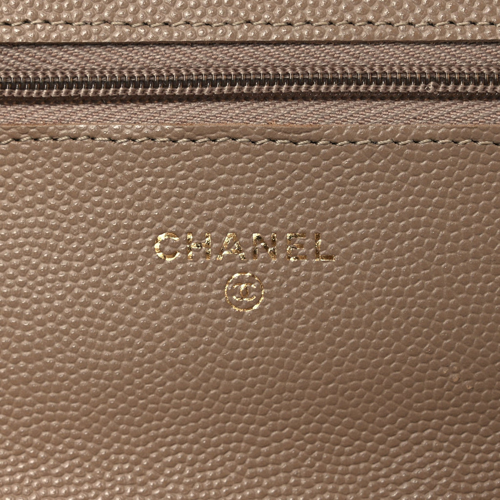 Caviar Quilted Wallet on Chain WOC Dark Beige