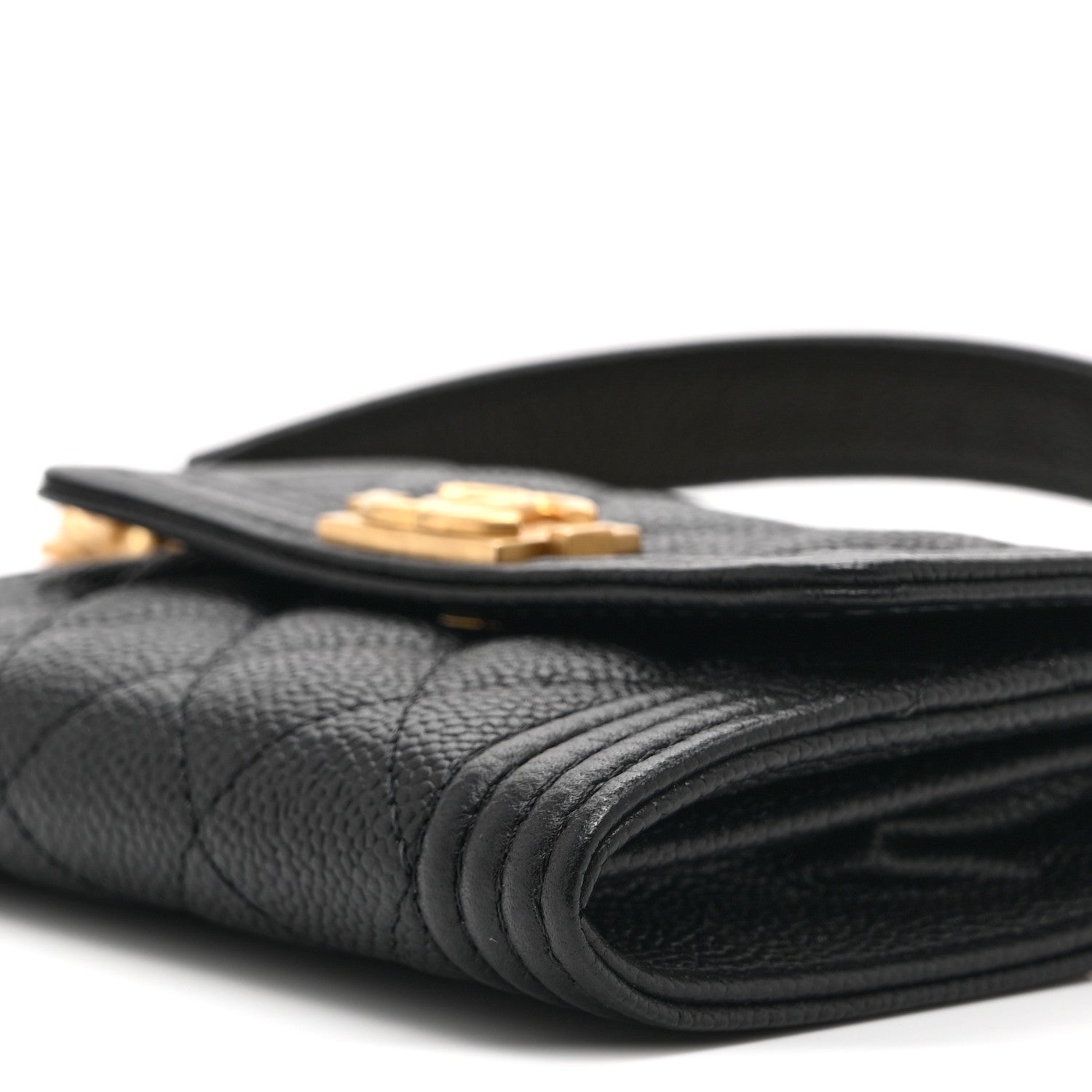 Caviar Quilted Boy Card Holder On Chain Black