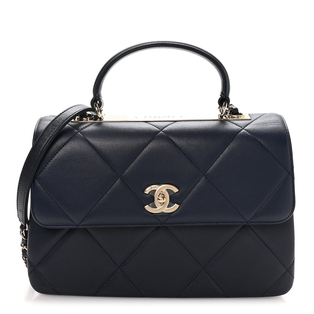 Lambskin Quilted Medium Trendy CC Flap Dual Handle Bag Blue