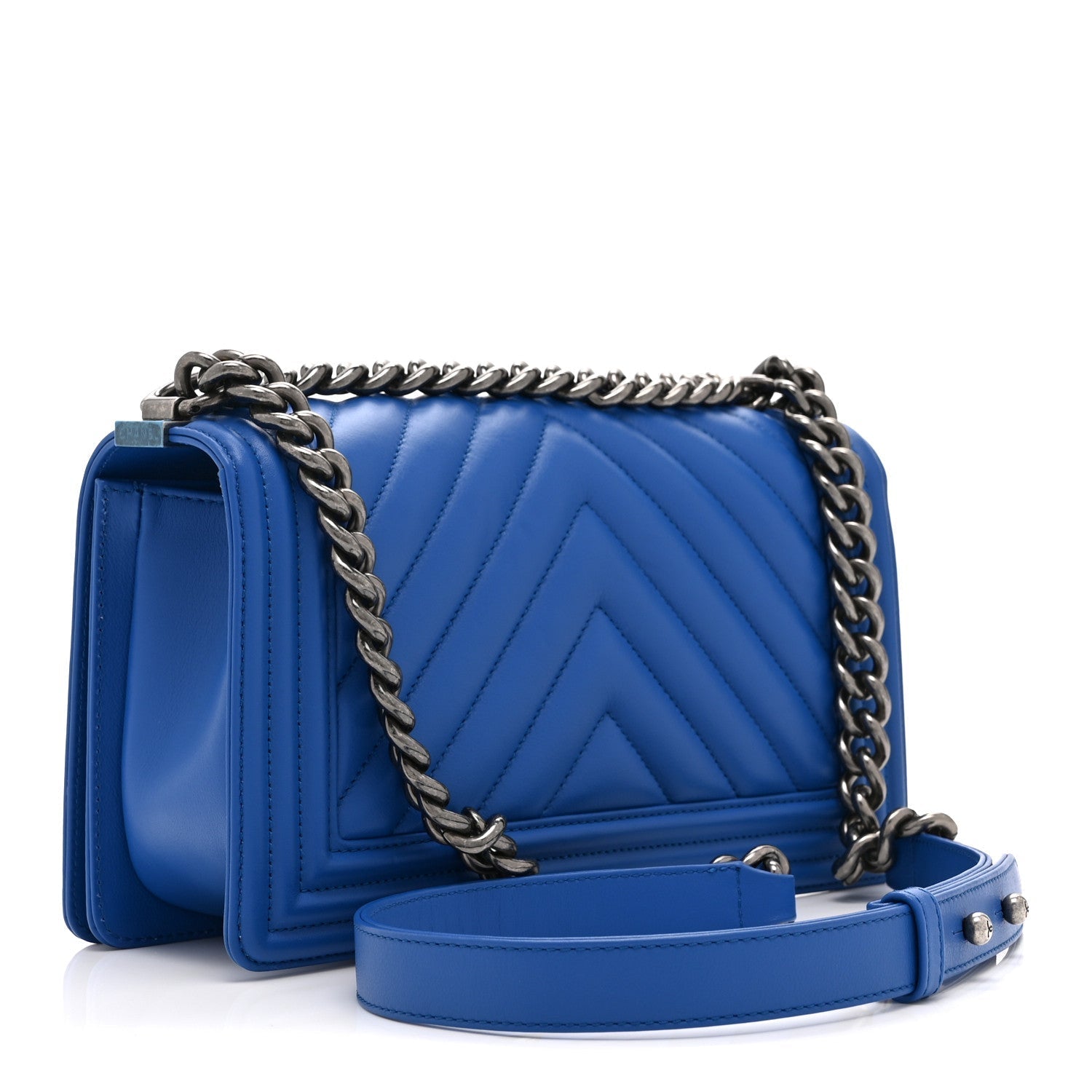 Lambskin Chevron Quilted Medium Boy Flap Blue
