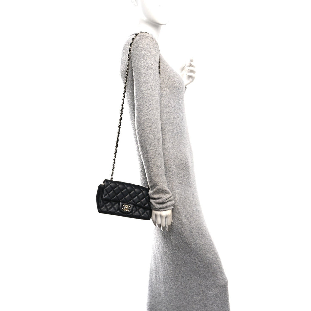 Lambskin Quilted Mini Rectangular Flap Black