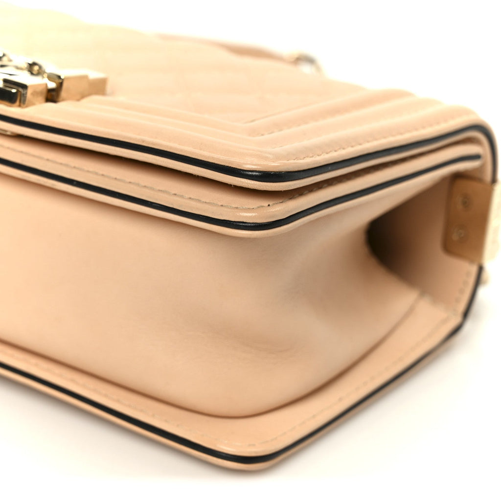 Calfskin Quilted Small Boy Top Handle Flap Beige Clair