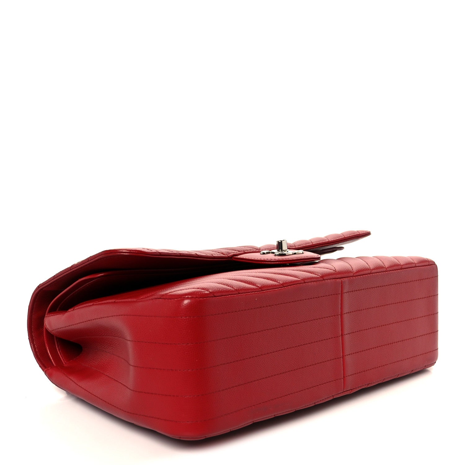 Caviar Chevron Quilted Jumbo Double Flap Dark Red