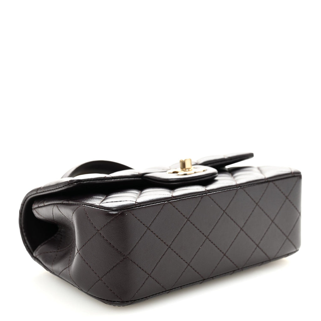 Lambskin Quilted Mini Top Handle Rectangular Flap Dark Purple