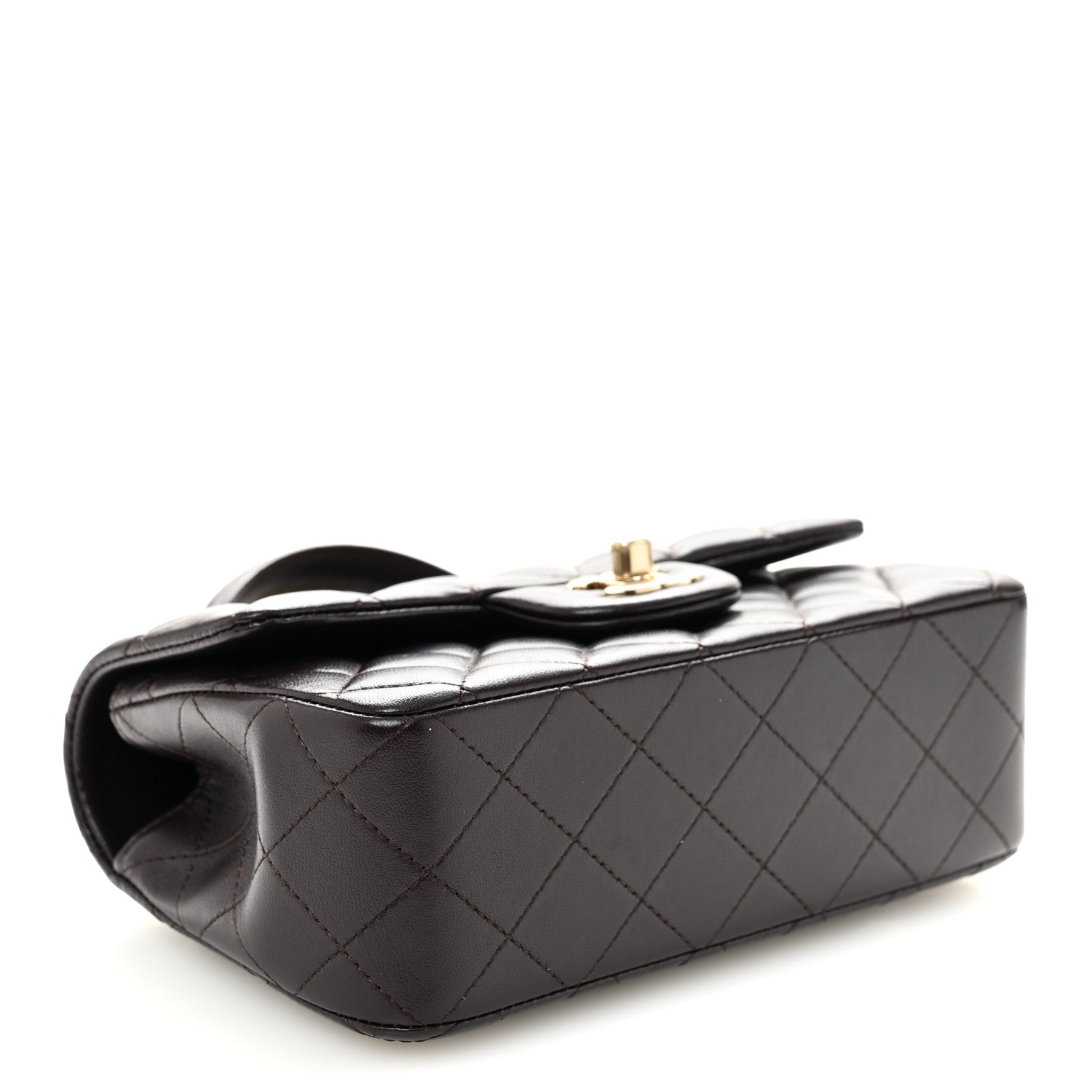 Lambskin Quilted Mini Top Handle Rectangular Flap Dark Purple