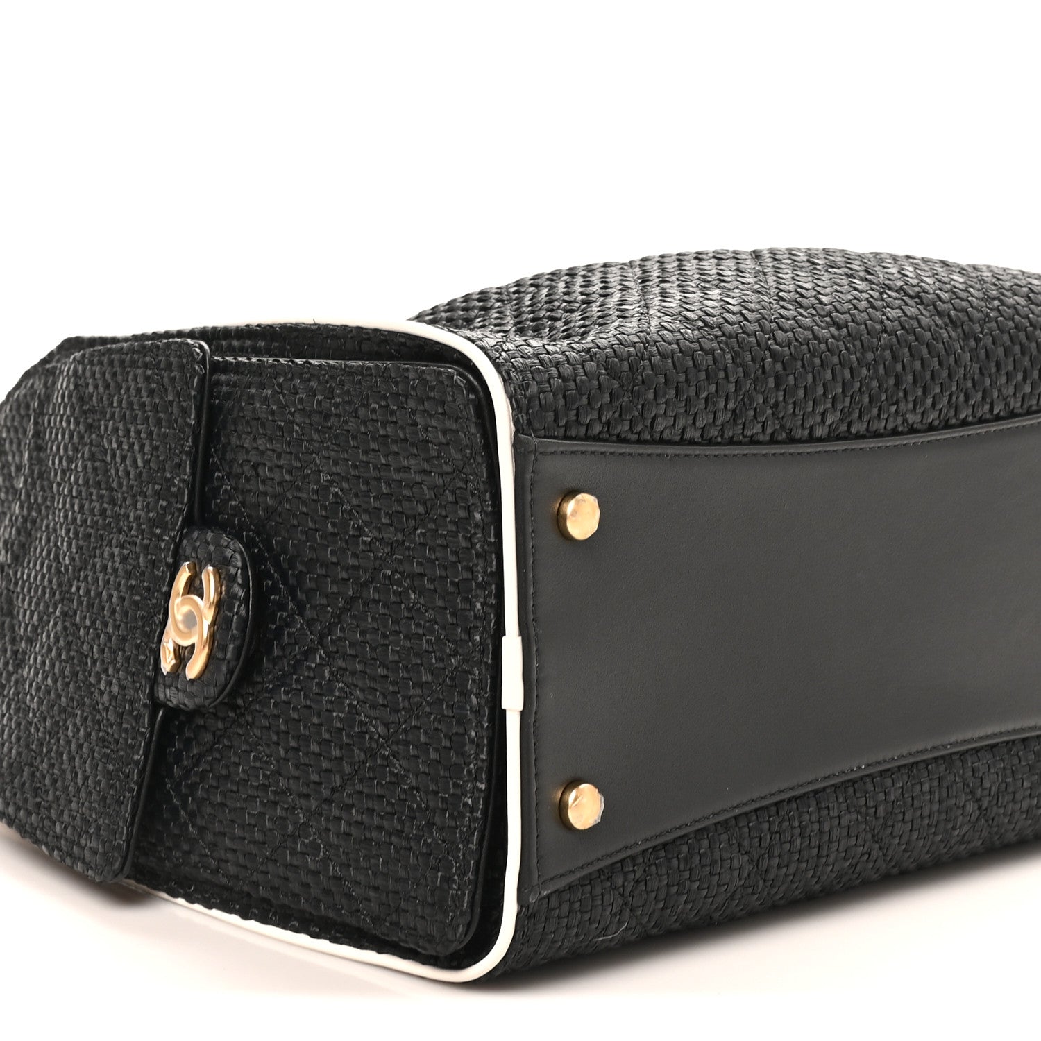 Braided Raffia Calfskin Quilted Small Chanel 25 Handbag Black White