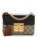 GG Supreme Monogram Calfskin Small Padlock Shoulder Bag Beige Black Cuir