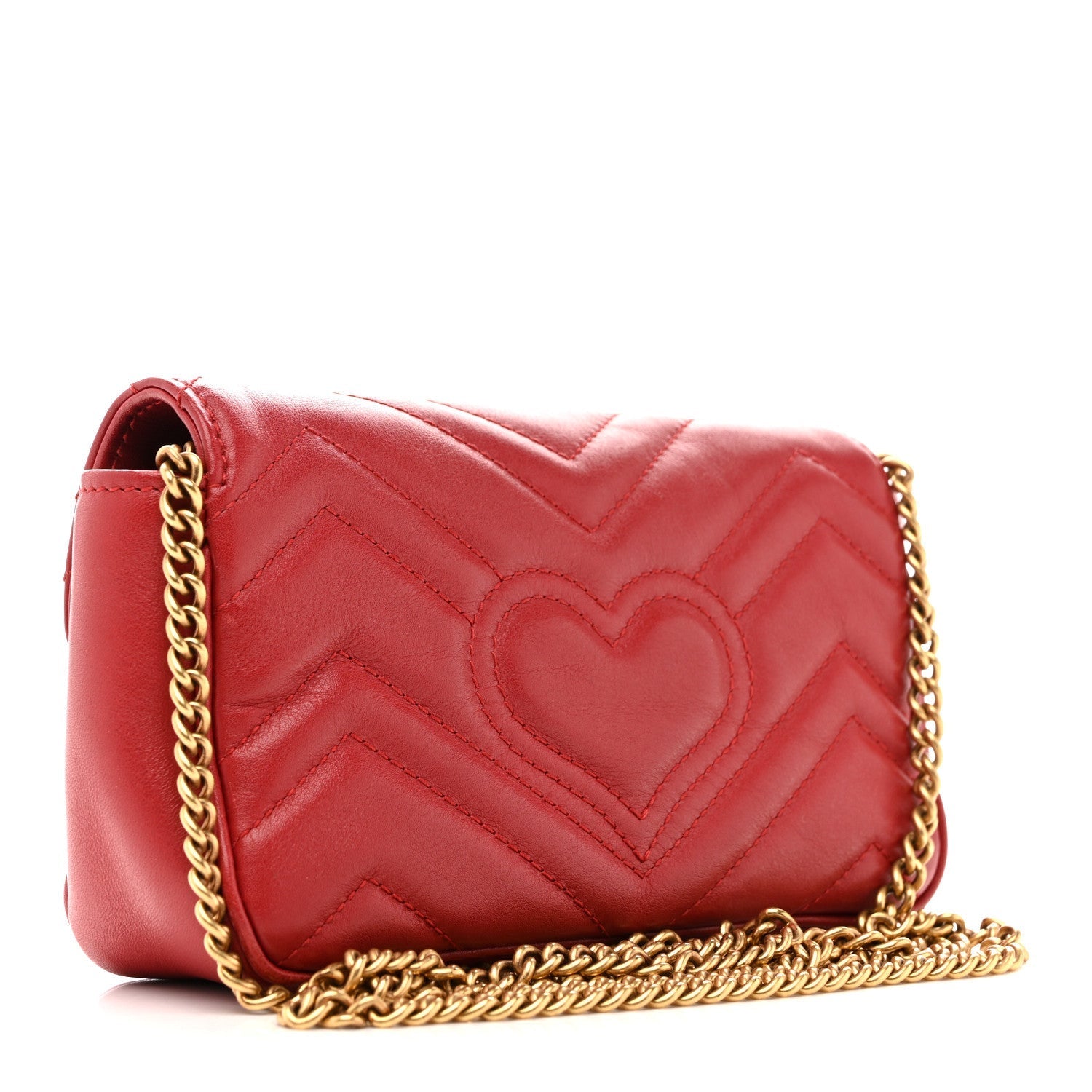 Calfskin Matelasse Super Mini GG Marmont Shoulder Bag Hibiscus Red