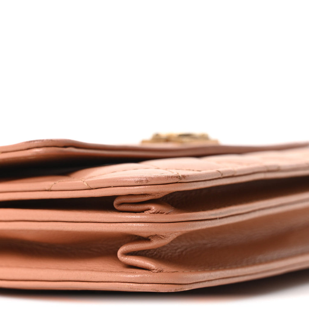 Calfskin Quilted Boy Square Wallet on Chain WOC Brown