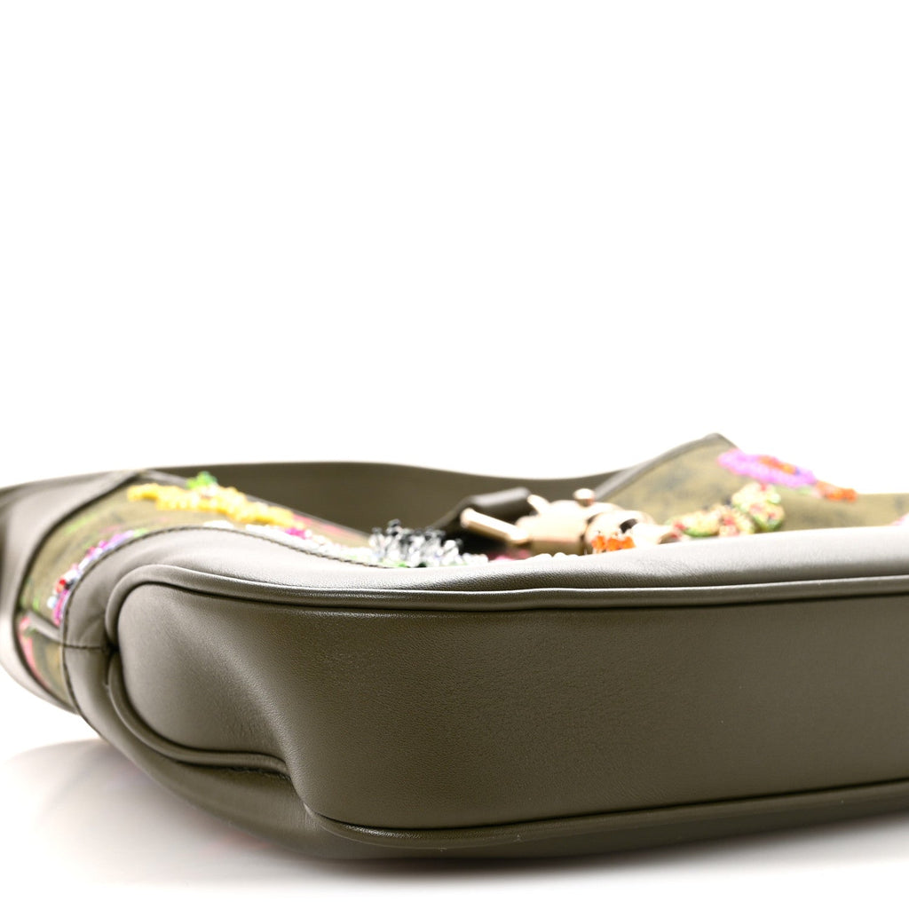 Calfskin Canvas Beaded Floral Medium Jackie 1961 Multicolor