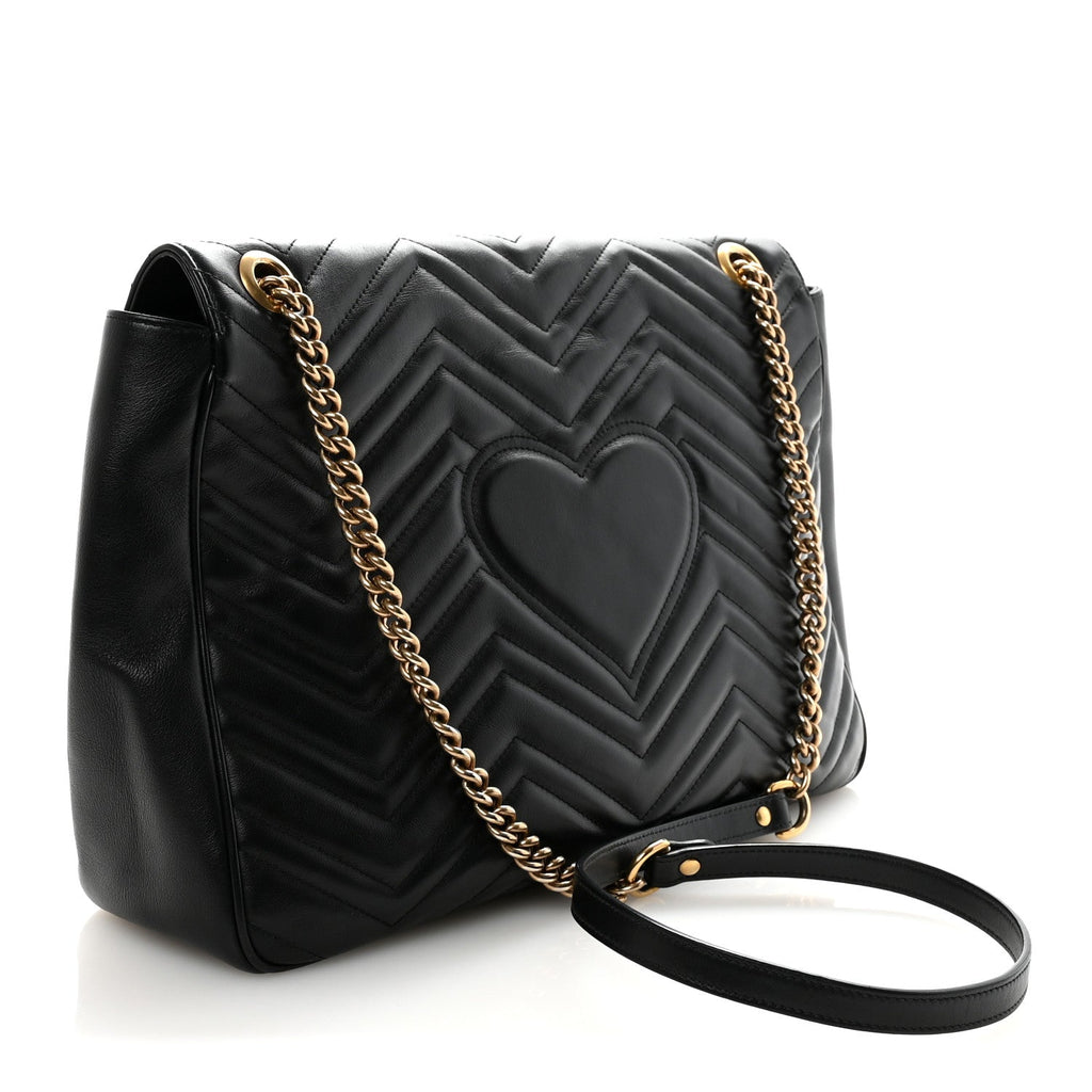 Calfskin Matelasse Large GG Marmont Shoulder Bag Black