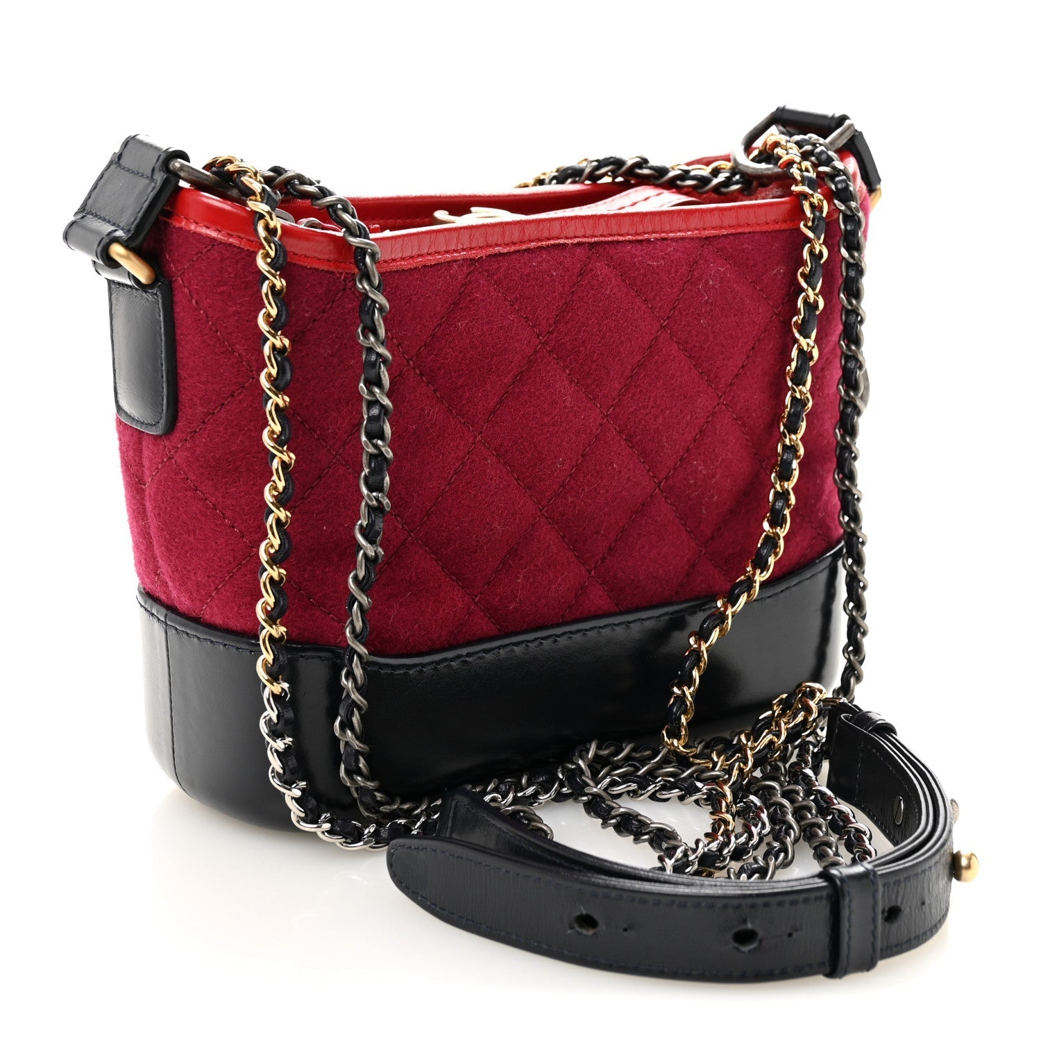 Wool Calfskin Quilted Small Gabrielle Hobo Red