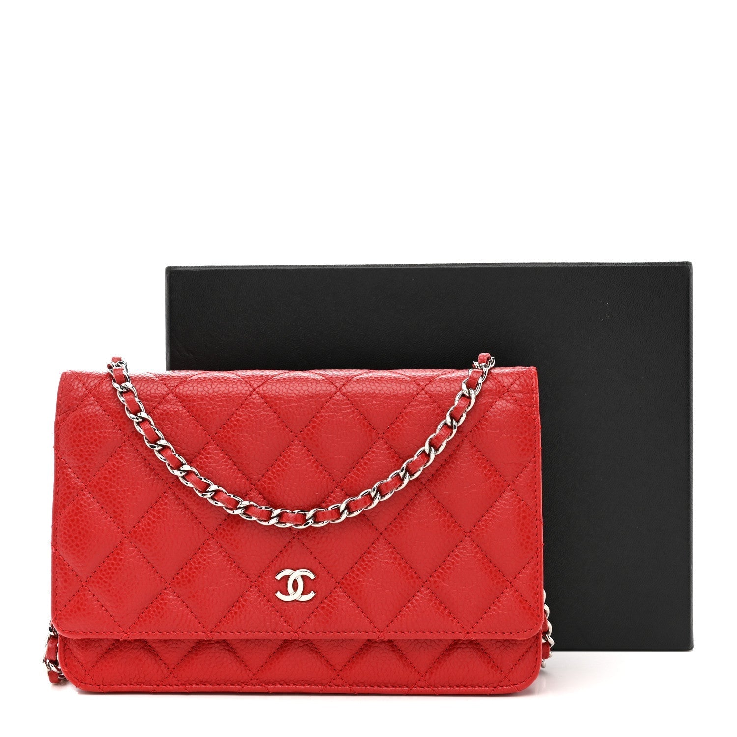 Caviar Quilted Wallet on Chain WOC Red