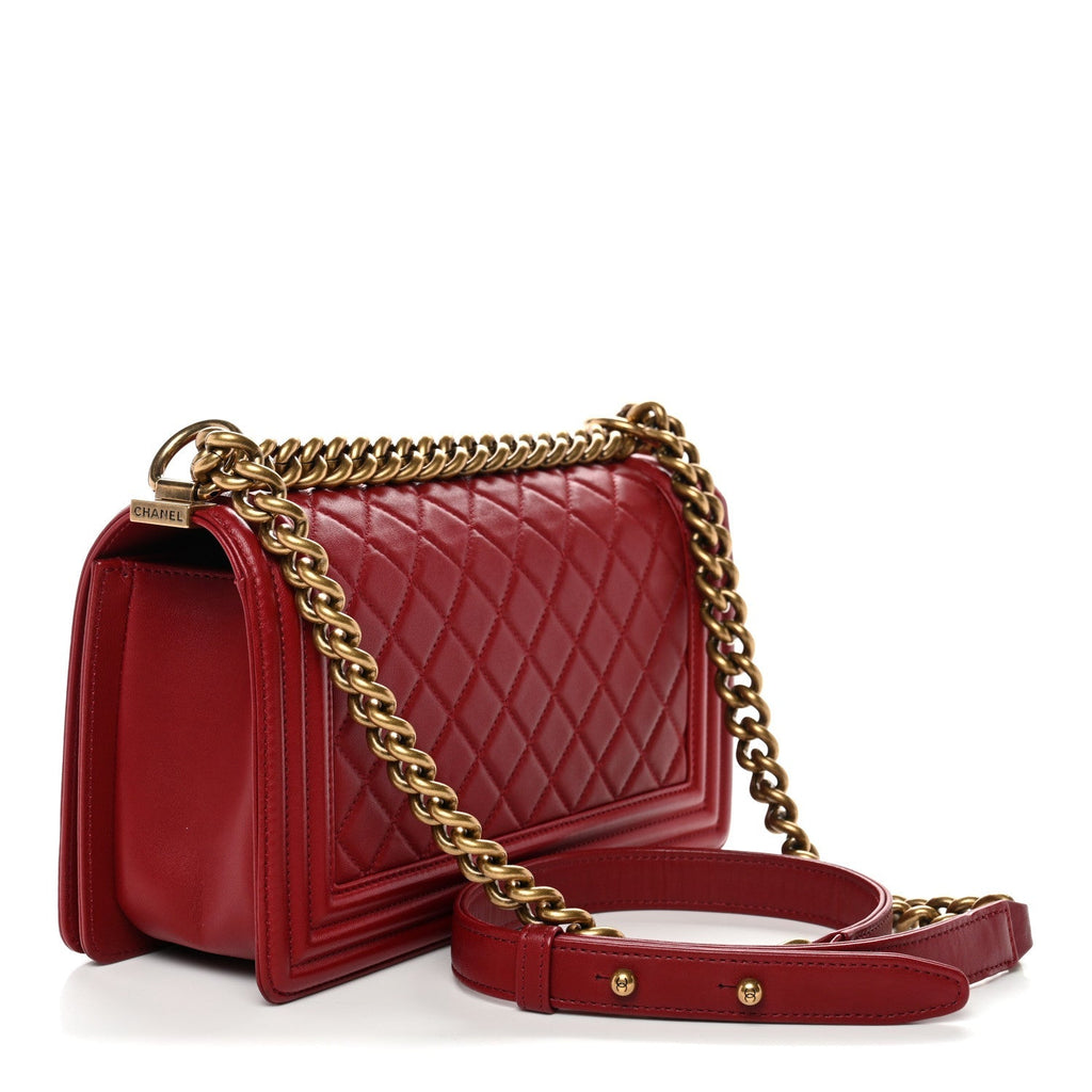 Lambskin Quilted Medium Boy Flap Red