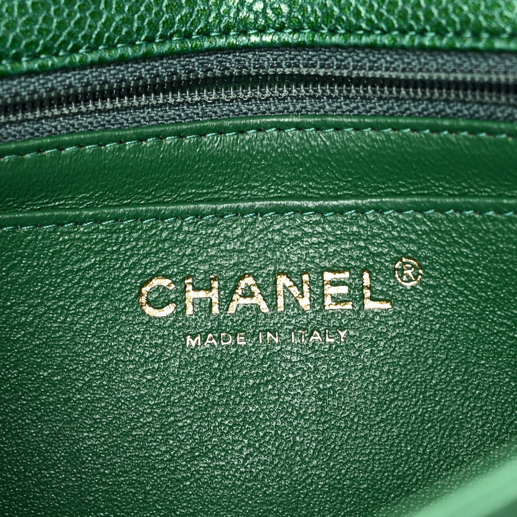 Metallic Caviar Quilted Mini Rectangular Flap Green