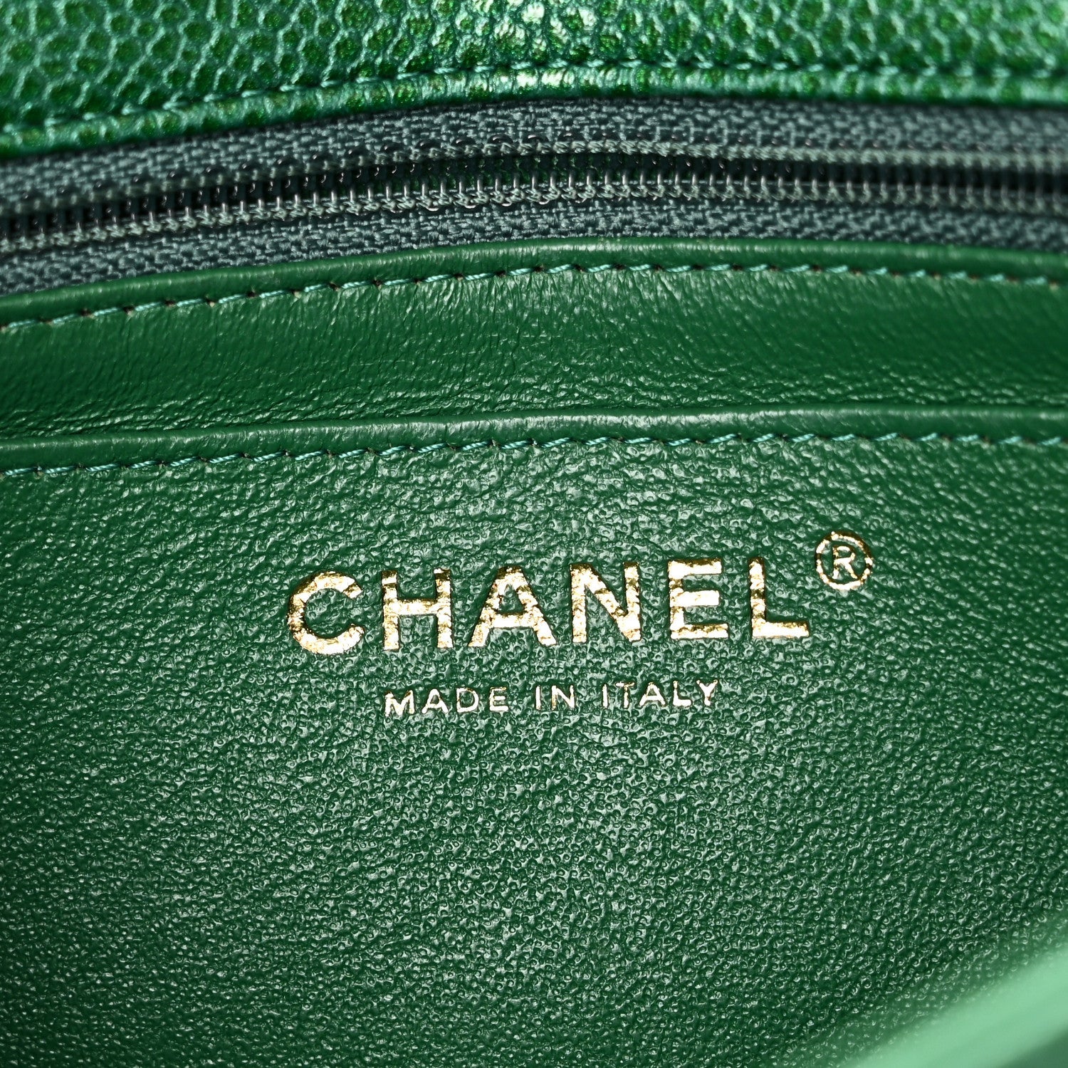 Metallic Caviar Quilted Mini Rectangular Flap Green
