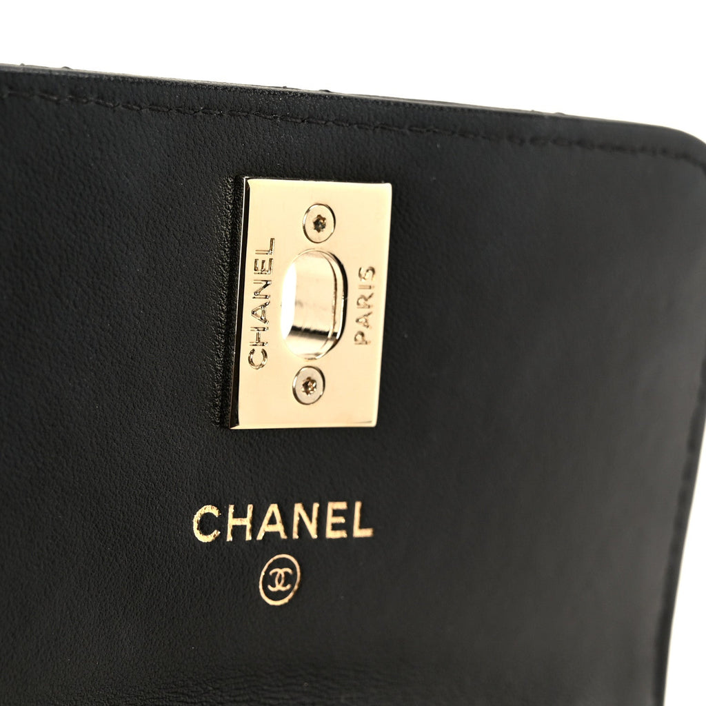Lambskin Quilted Trendy CC Card Holder On Chain Black