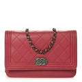 Calfskin Quilted Boy Wallet On Chain WOC Pink