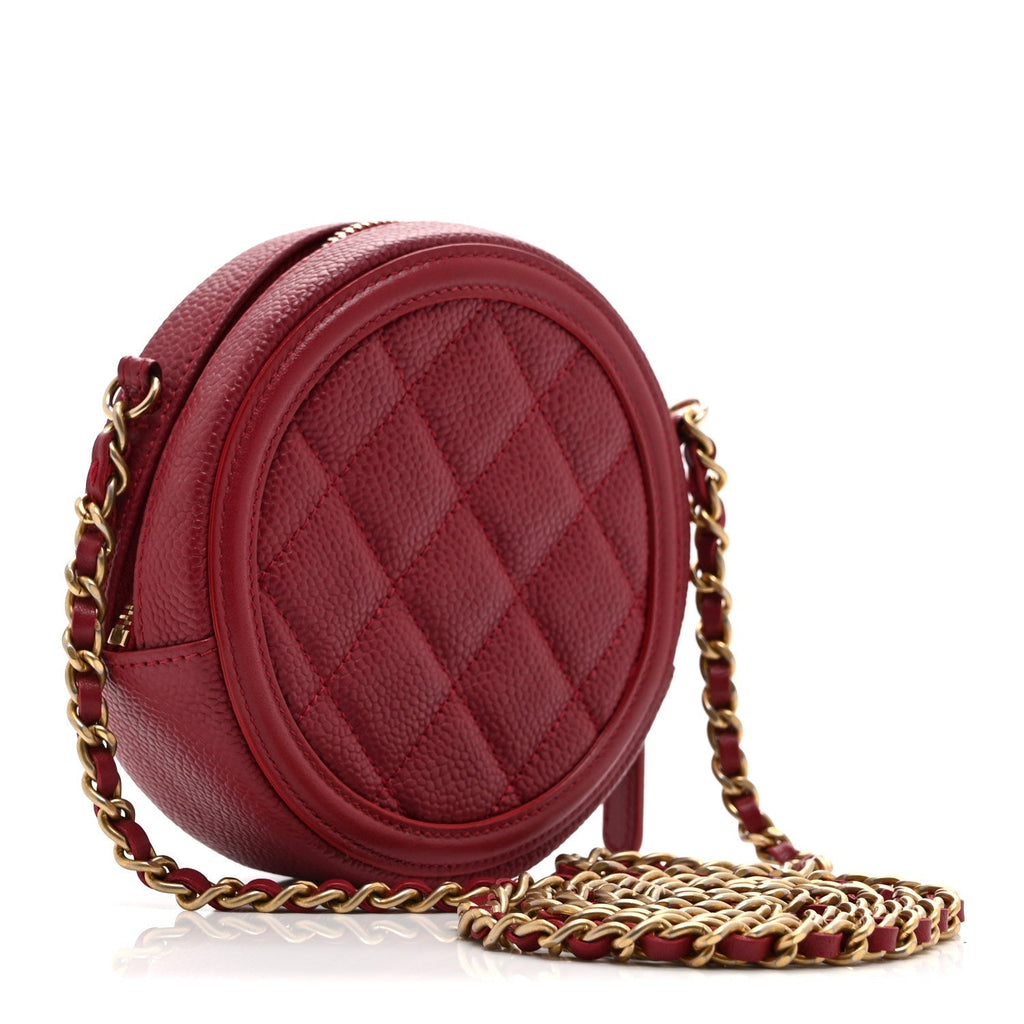 Caviar Quilted Round Filigree Crossbody Red