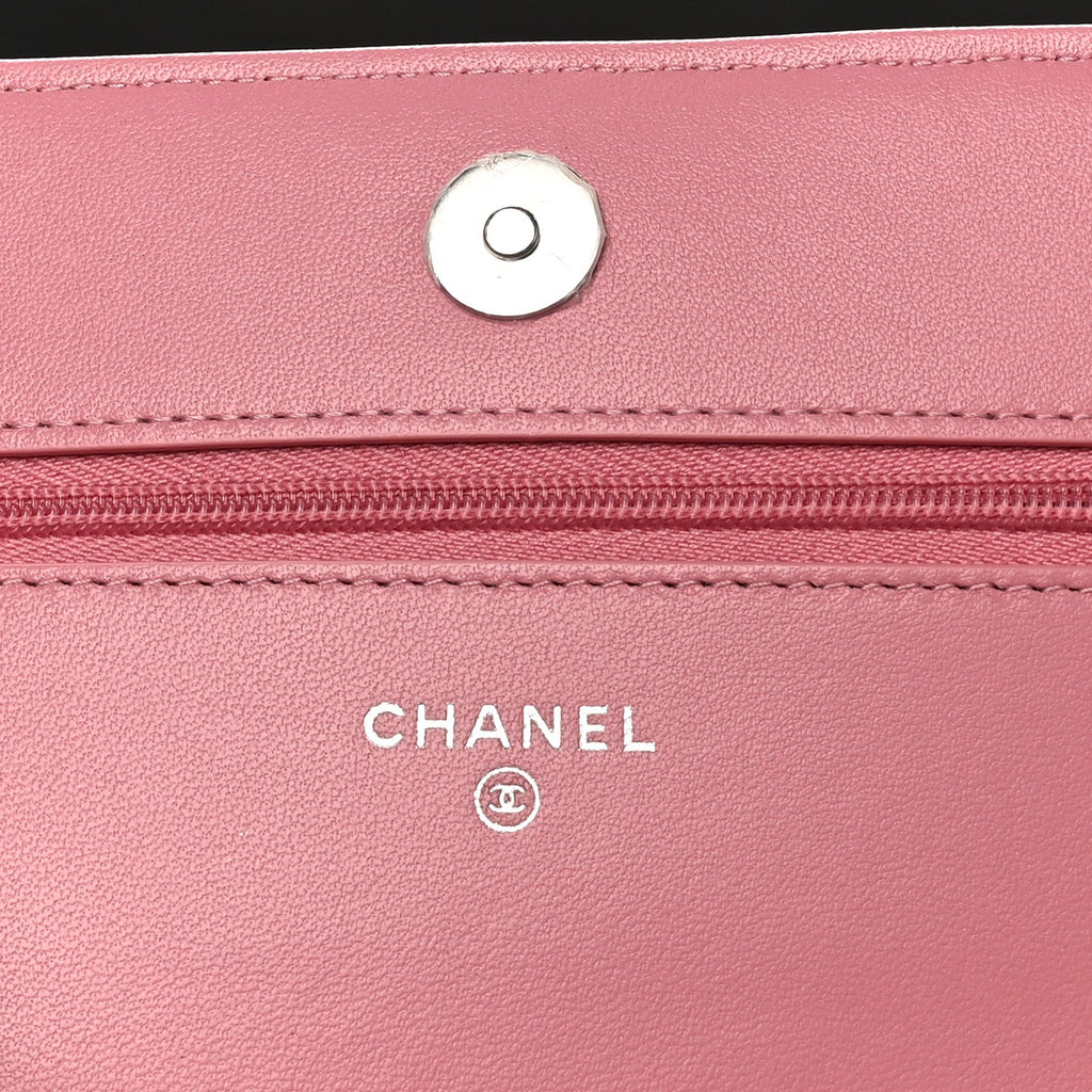 Lambskin Quilted Crystal Star Wallet On Chain WOC Pink
