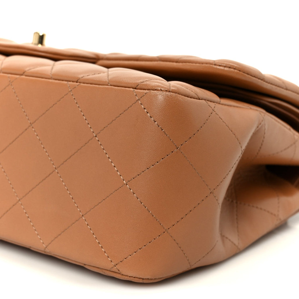 Lambskin Quilted Jumbo Double Flap Dark Beige