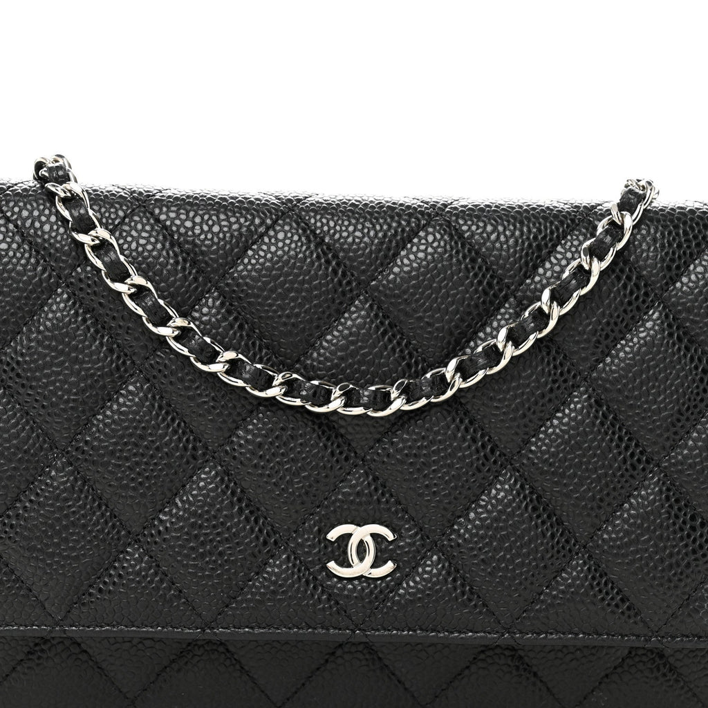 Caviar Quilted Wallet on Chain WOC Black
