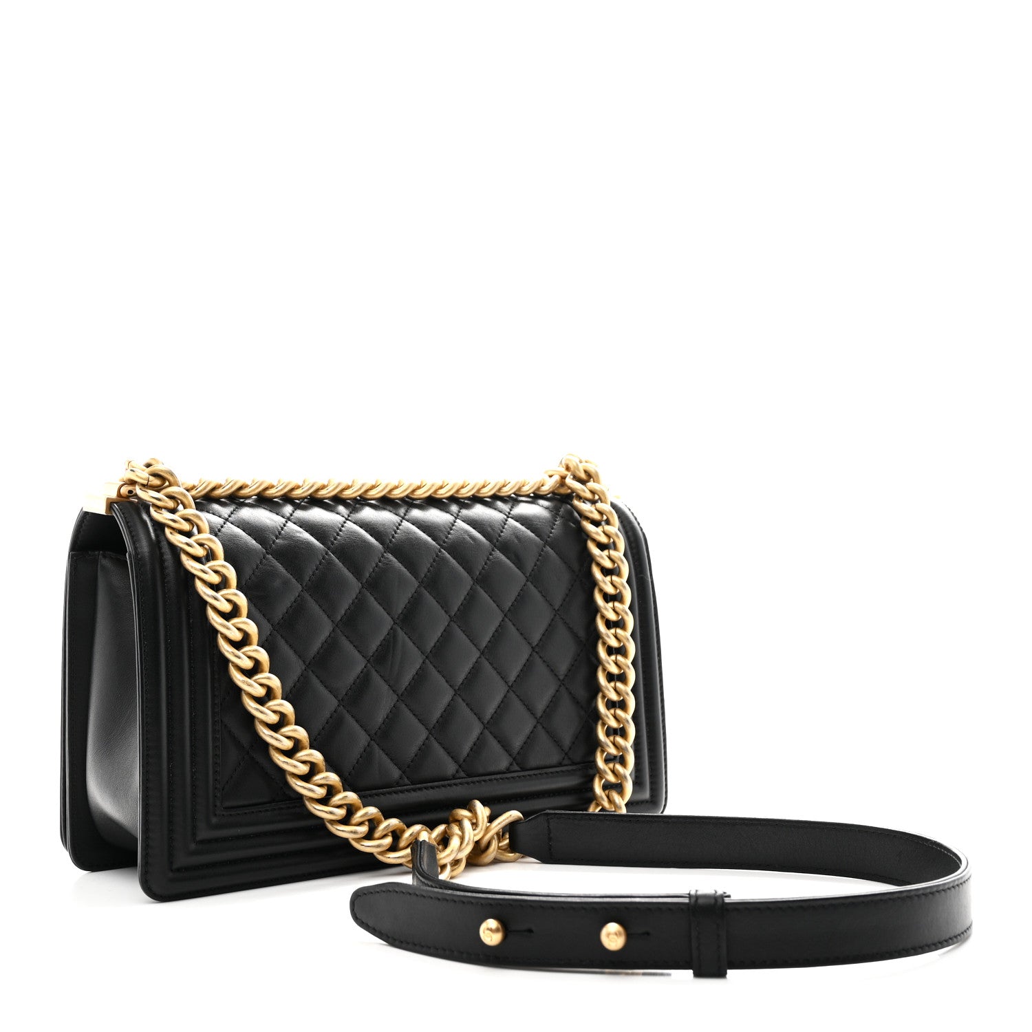 Lambskin Quilted Medium Boy Flap Black