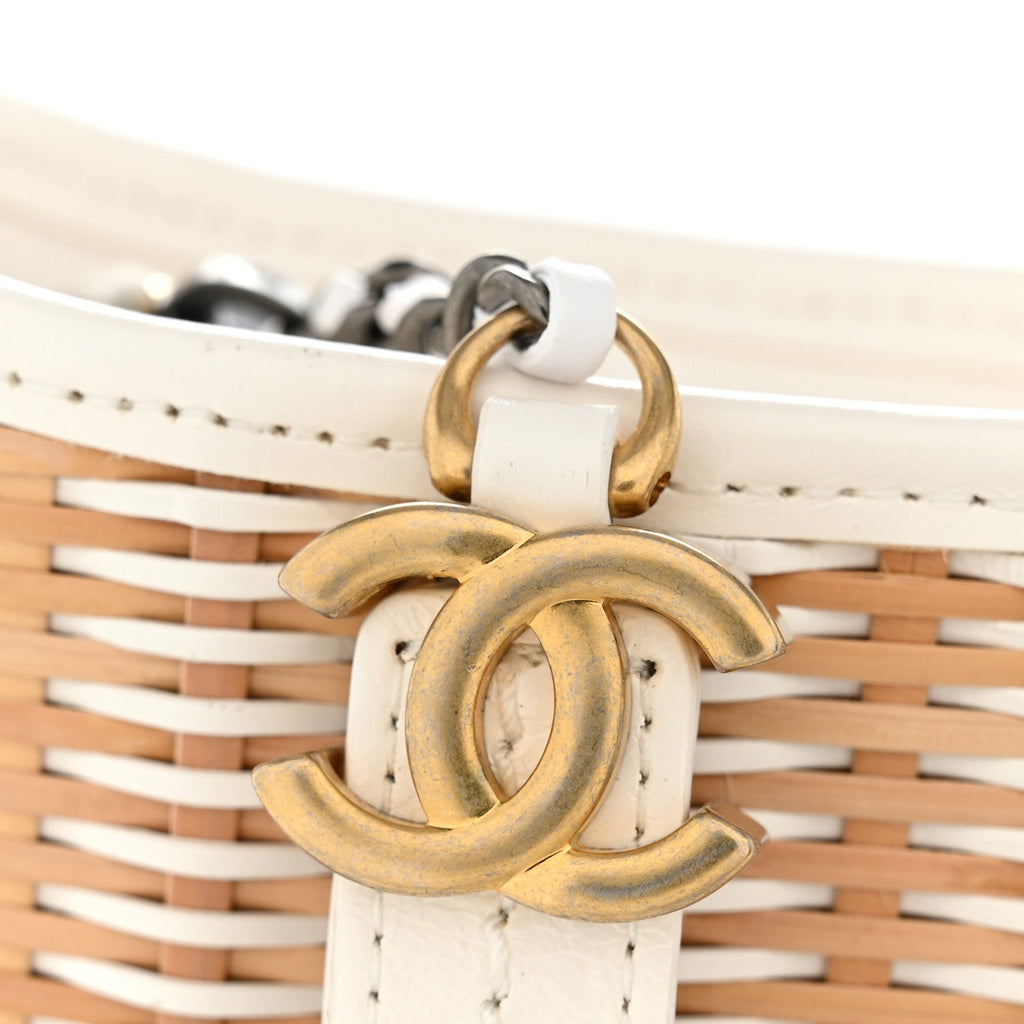 Rattan Calfskin Small Gabrielle Hobo Beige Ivory