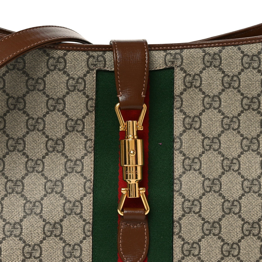 GG Supreme Monogram Azalea Calfskin Web Medium Jackie 1961 Hobo Beige Ebony Brown Sugar