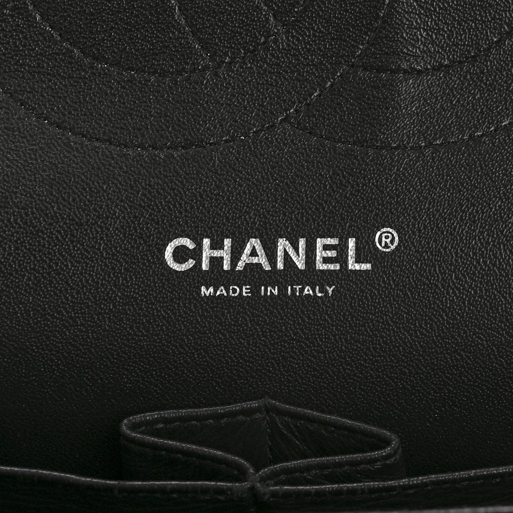 Shiny Crumpled Calfskin Quilted Jumbo Double Flap So Black