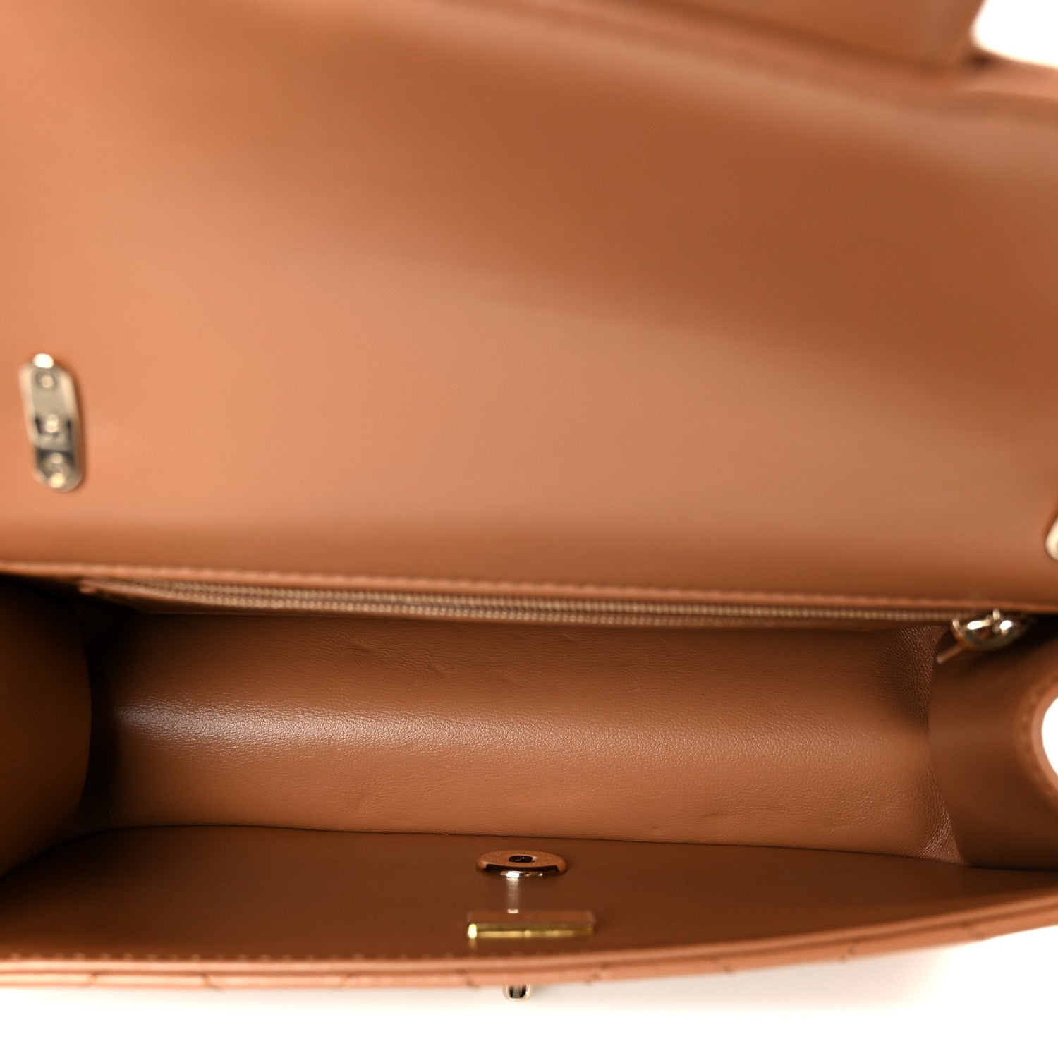 Shiny Lambskin Quilted Mini Flap Brown