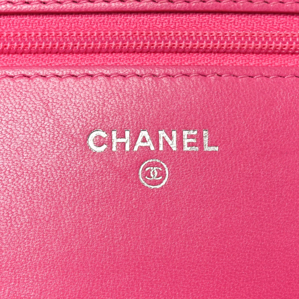 Lambskin Quilted Wallet On Chain WOC Dark Pink