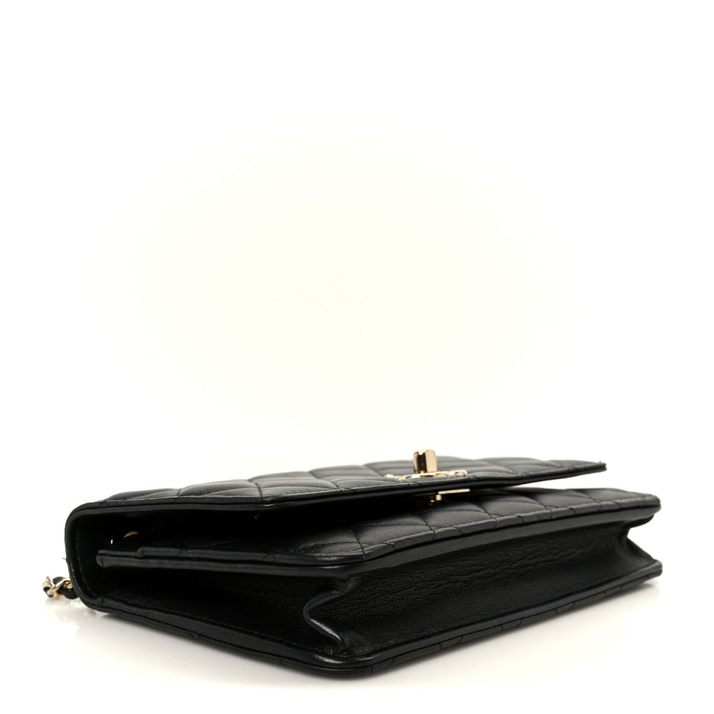 Lambskin Quilted Trendy CC Wallet On Chain WOC Black