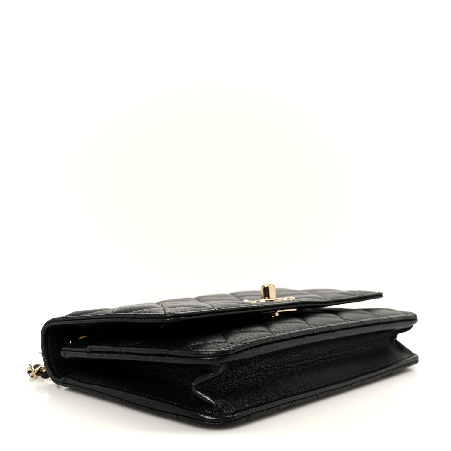Lambskin Quilted Trendy CC Wallet On Chain WOC Black