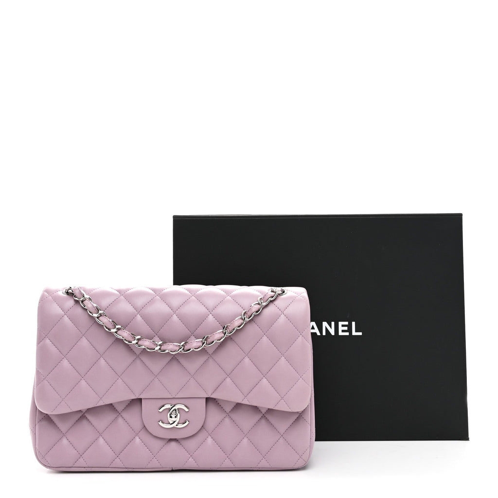 Lambskin Quilted Jumbo Double Flap Light Purple