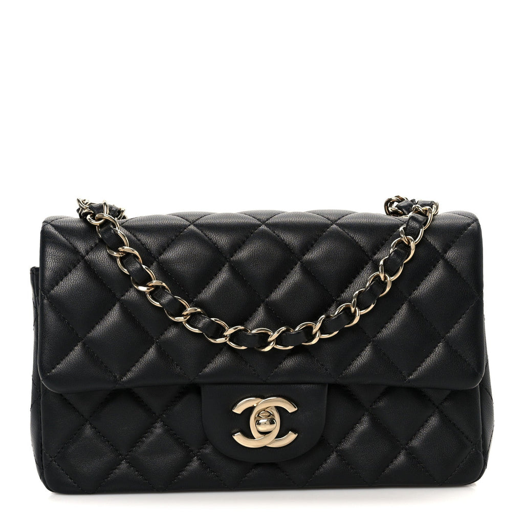 Lambskin Quilted Mini Rectangular Flap Black