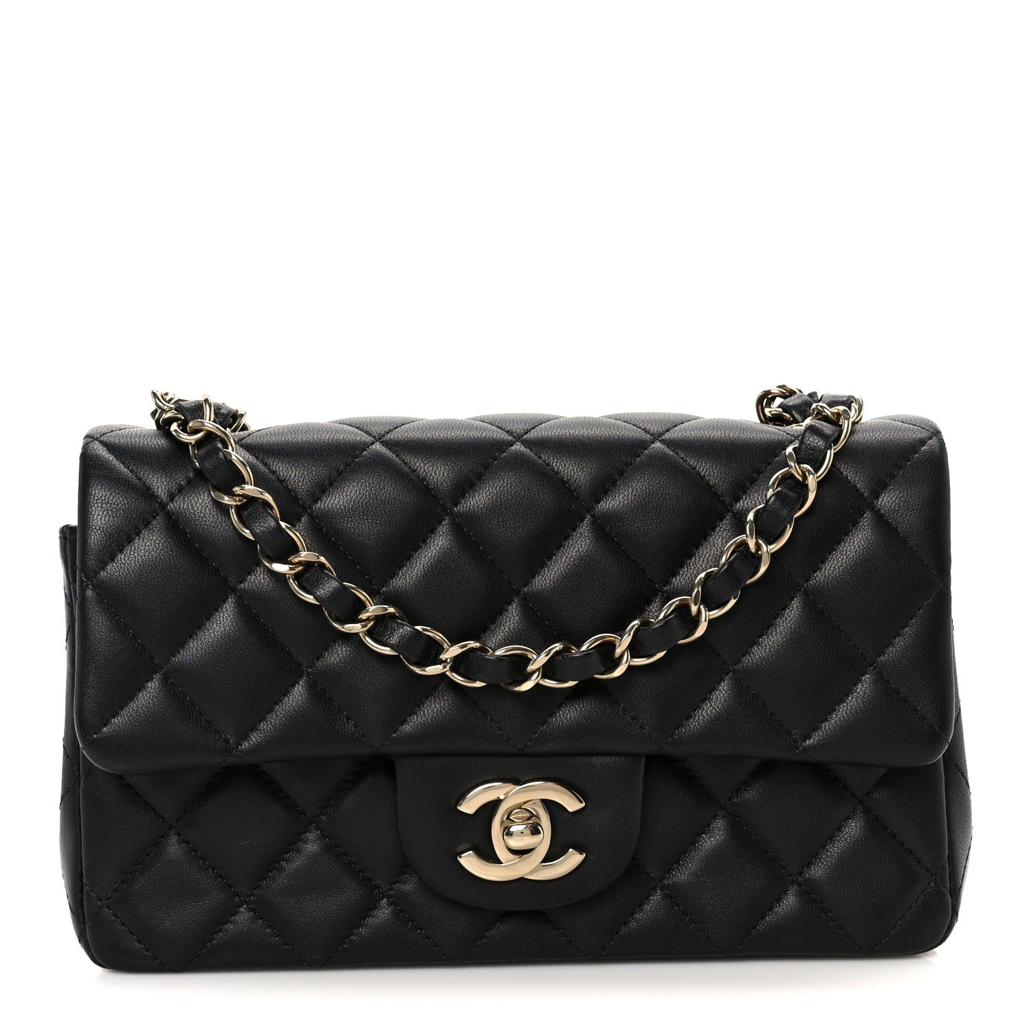 Lambskin Quilted Mini Rectangular Flap Black