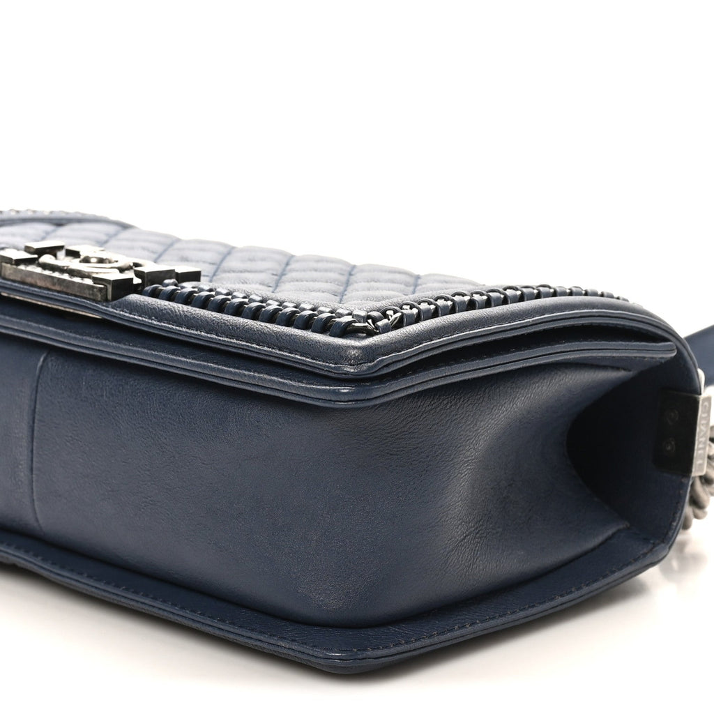 Calfskin Quilted Medium Top Handle Boy Flap Blue